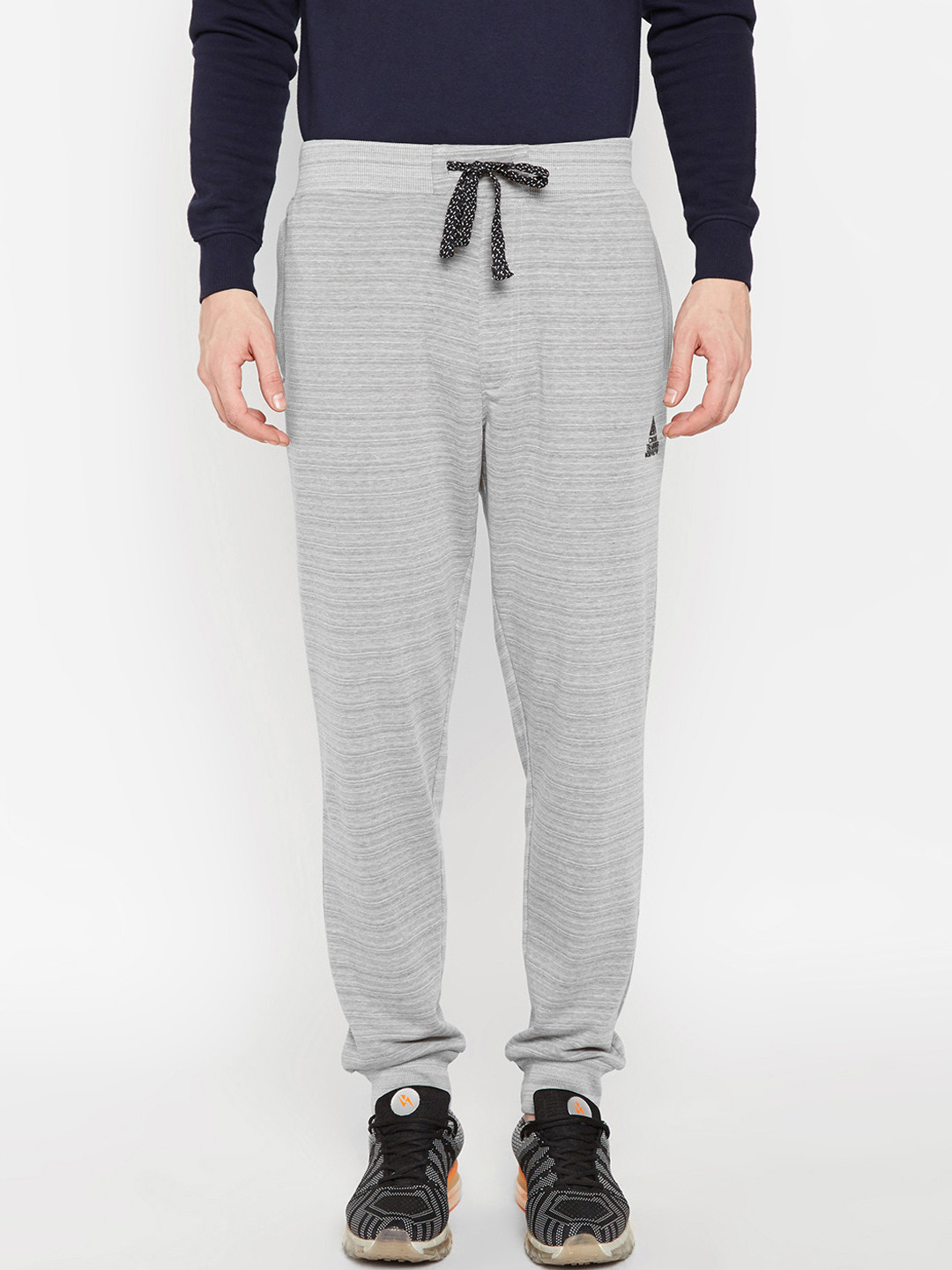 BODYACTIVE Men Grey Melange Self Design Regular-Fit Joggers