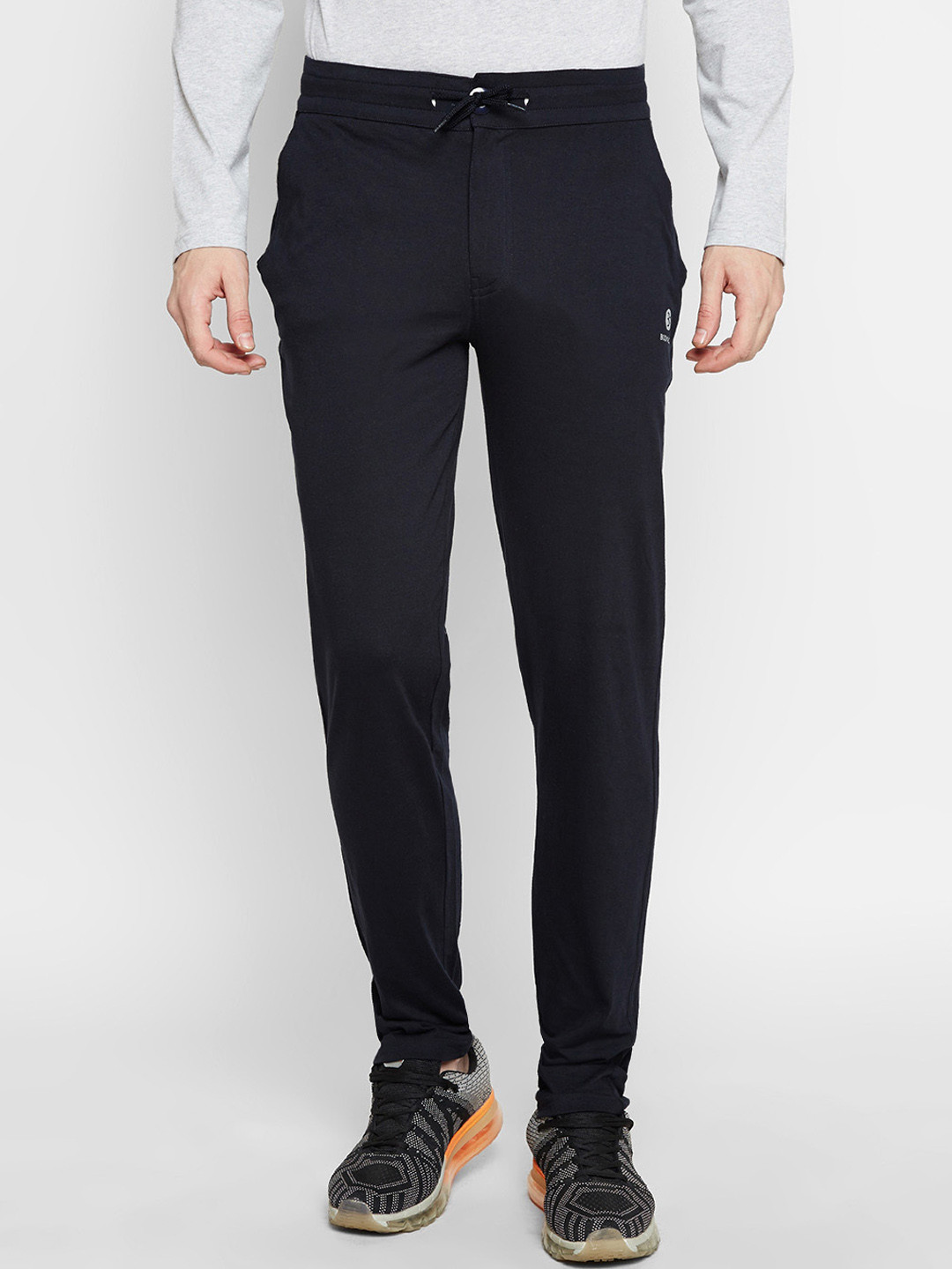 BODYACTIVE Men Blue Solid Straight Fit Trackpants