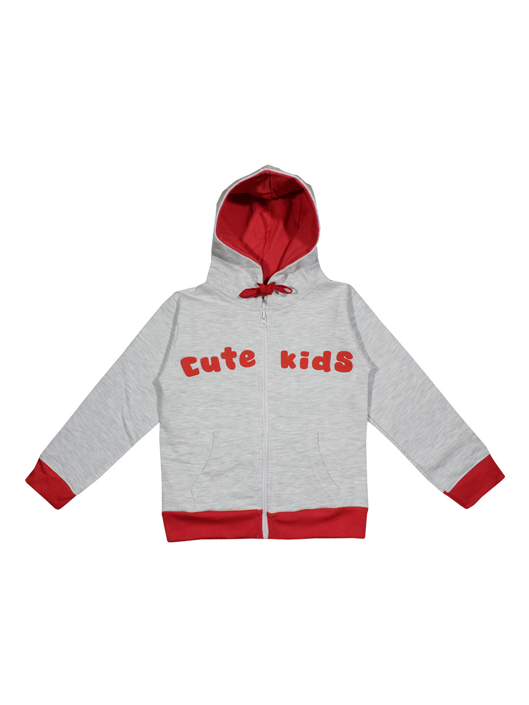 Luke & Lilly Unisex Grey Melange & Red Printed Hooded Sweatshirt