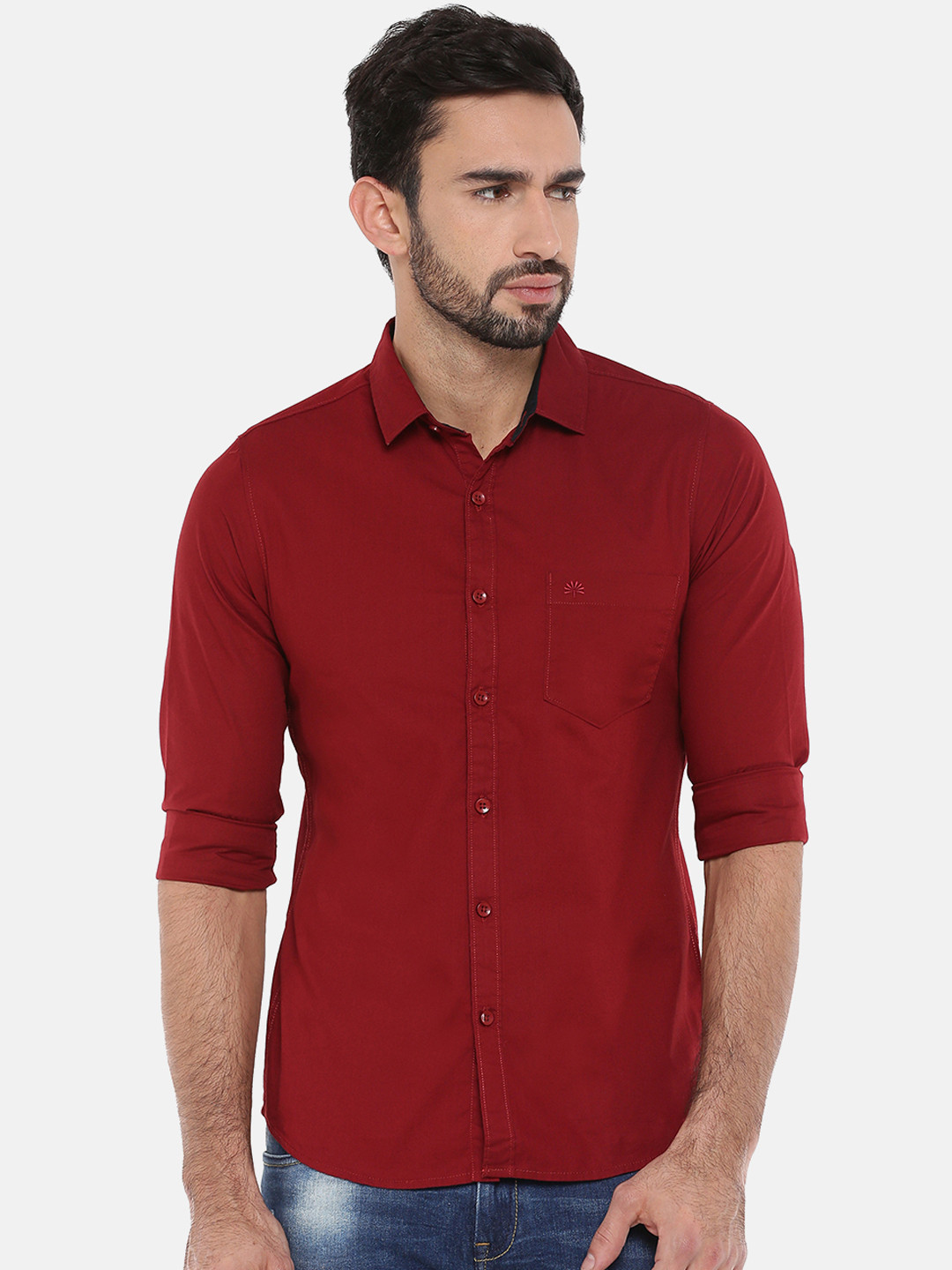 Chennis Men Red Slim Fit Solid Casual Shirt
