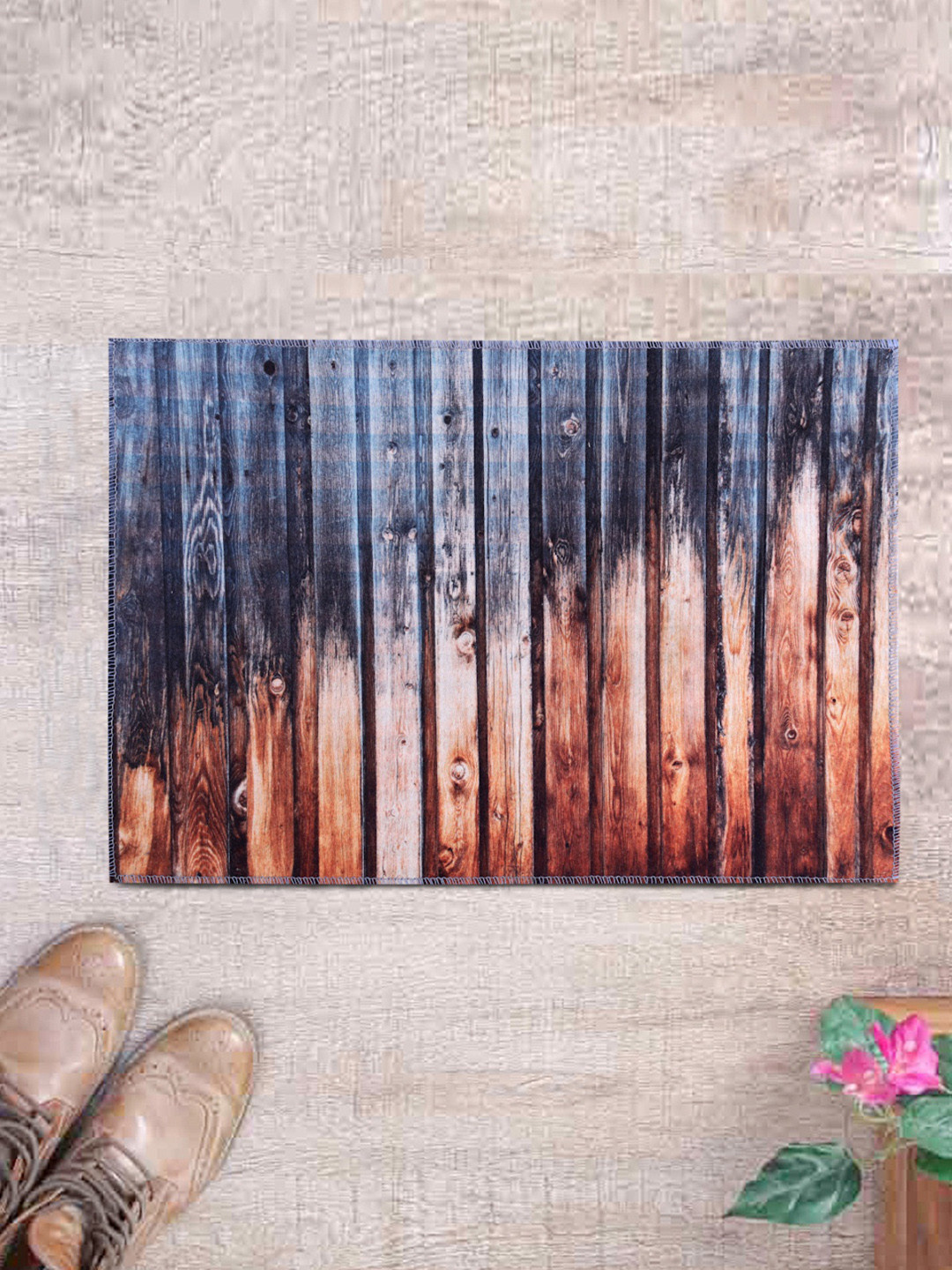 ROMEE Brown & Blue Printed Anti-Skid Doormat