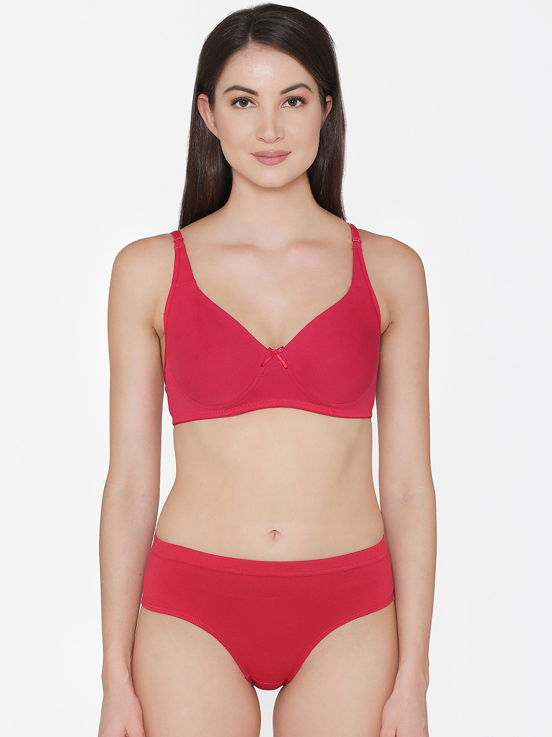 Clovia Women Pink Solid Lingerie Set COMBBP09840B