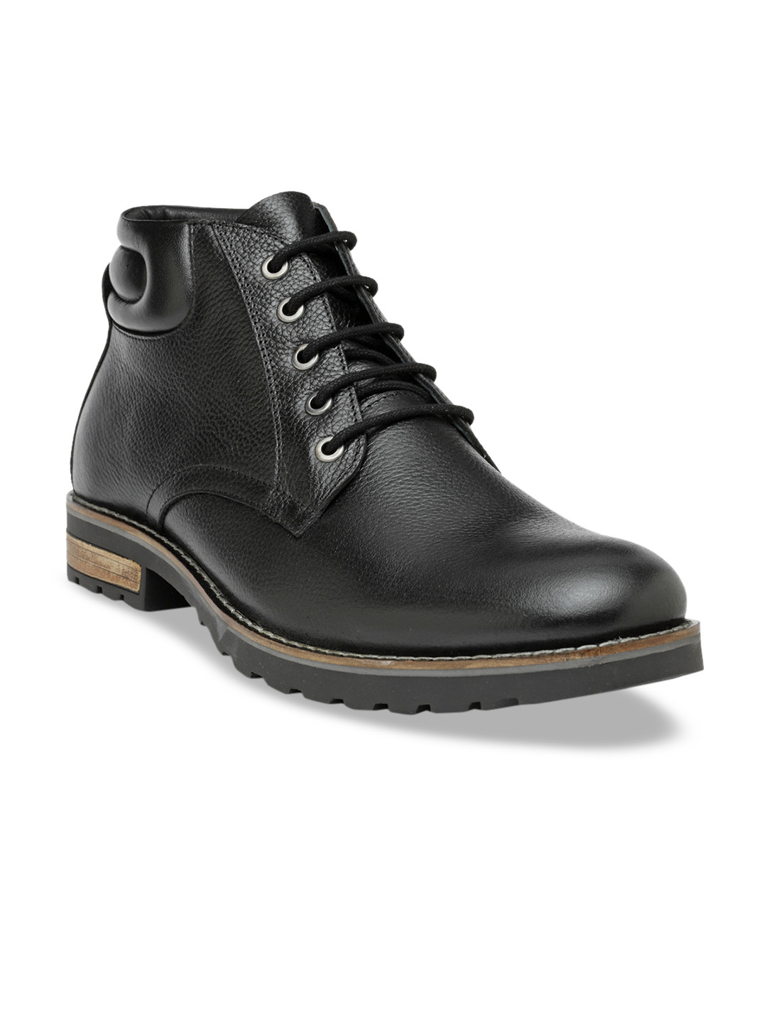 Teakwood Leathers Men Black Solid Leather Mid-Top Flat Boots