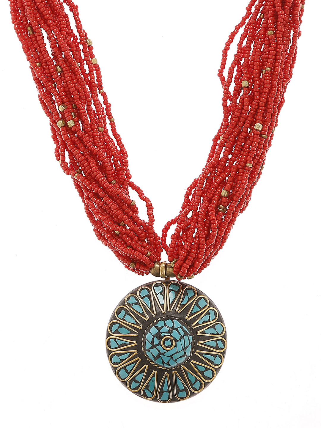 Bamboo Tree Jewels Gold-Toned & Red Statement Necklace