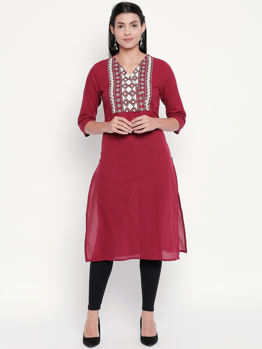 RANGMANCH BY PANTALOONS Women Red Yoke Design Straight Kurta