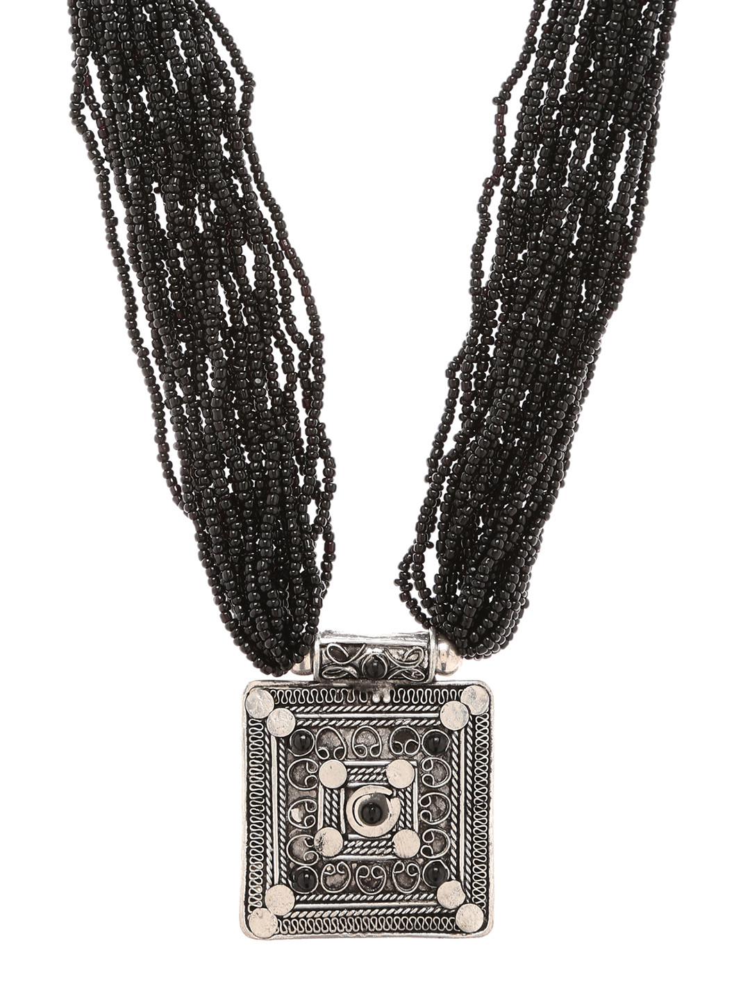 Bamboo Tree Jewels Silver-Toned & Black Statement Necklace