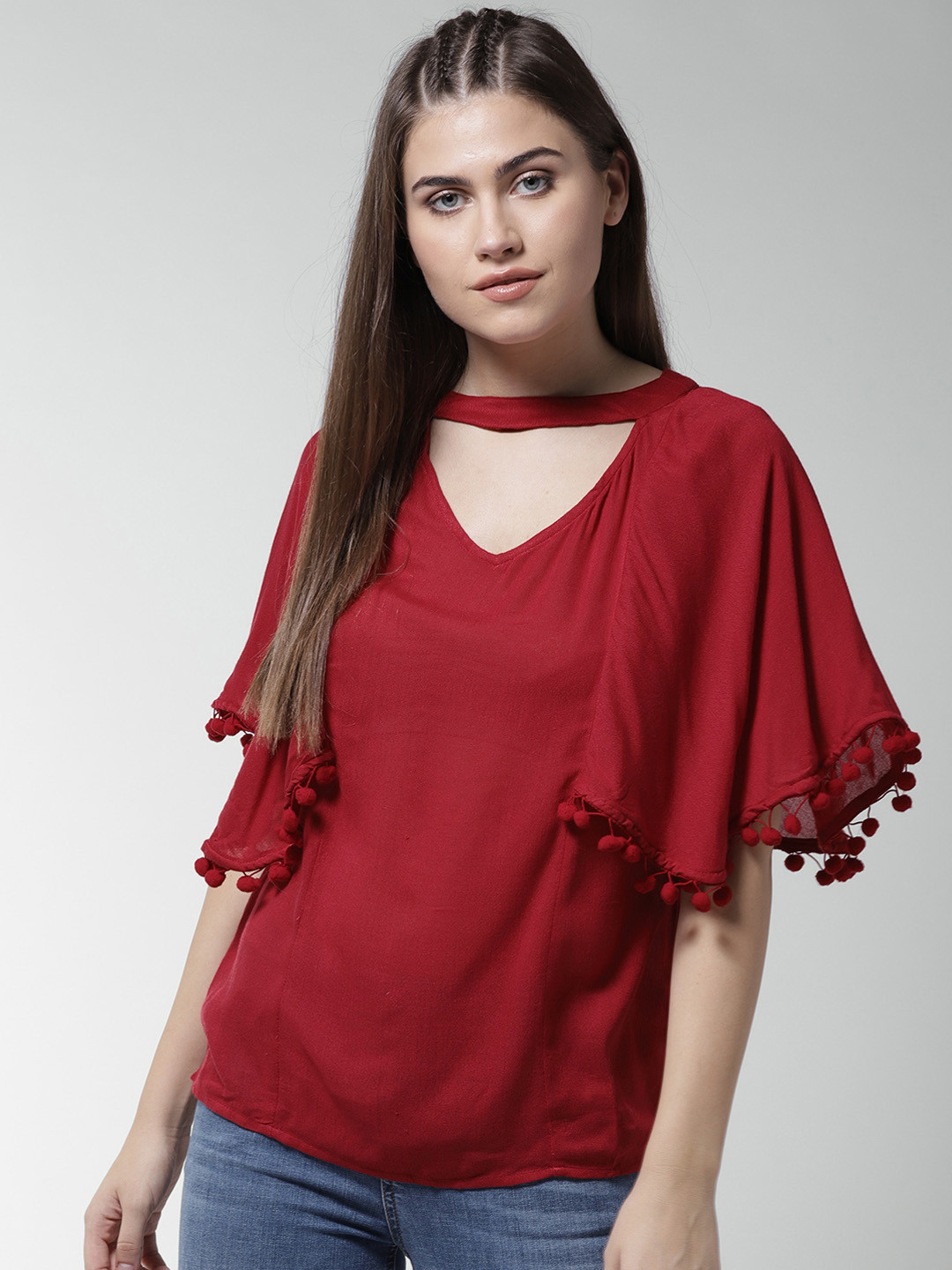 La Zoire Women Maroon Solid A-Line Top