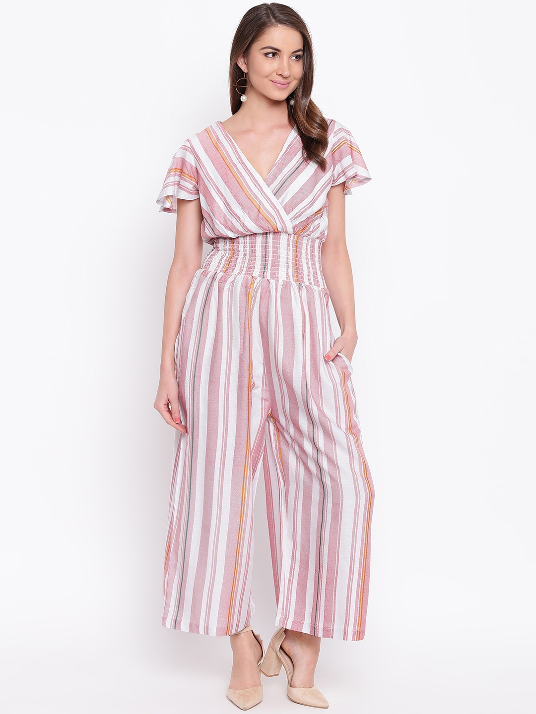 pink and white striped jumpsuit