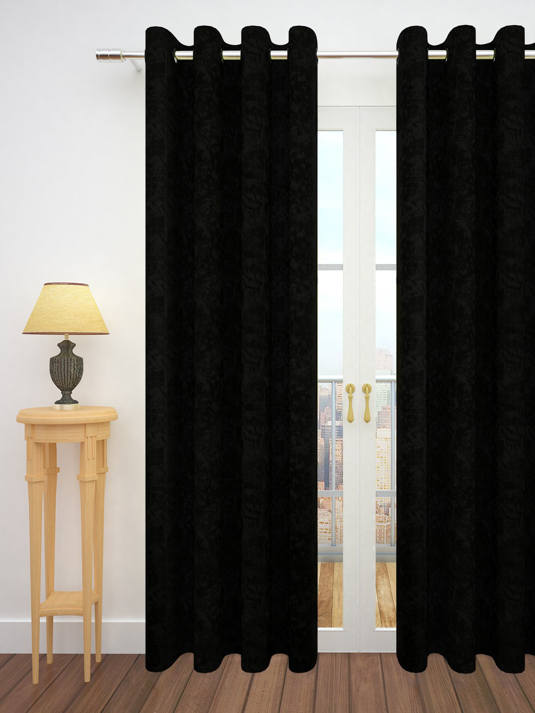 Story@home Black Jacquard Textured Single Door Curtain