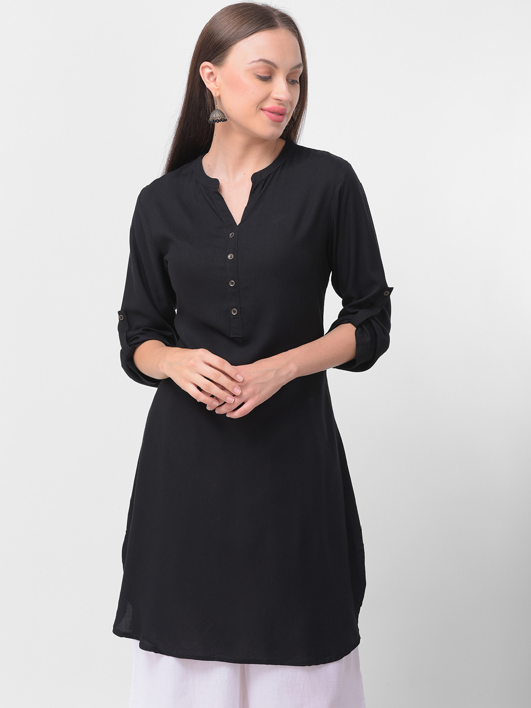 Aayusika Women Black Solid A-Line Kurta