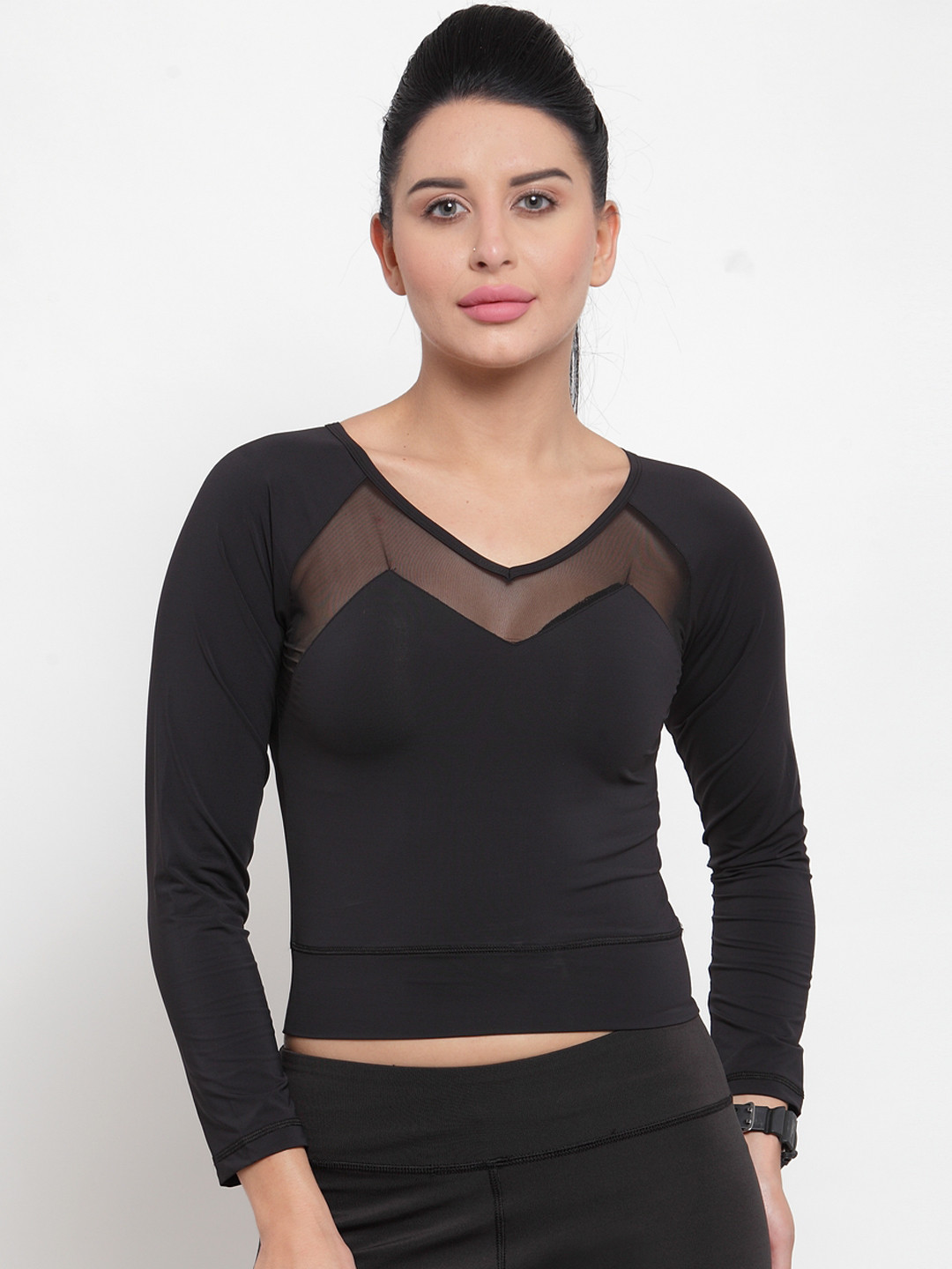 Boston Club Women Black Solid V-Neck T-shirt