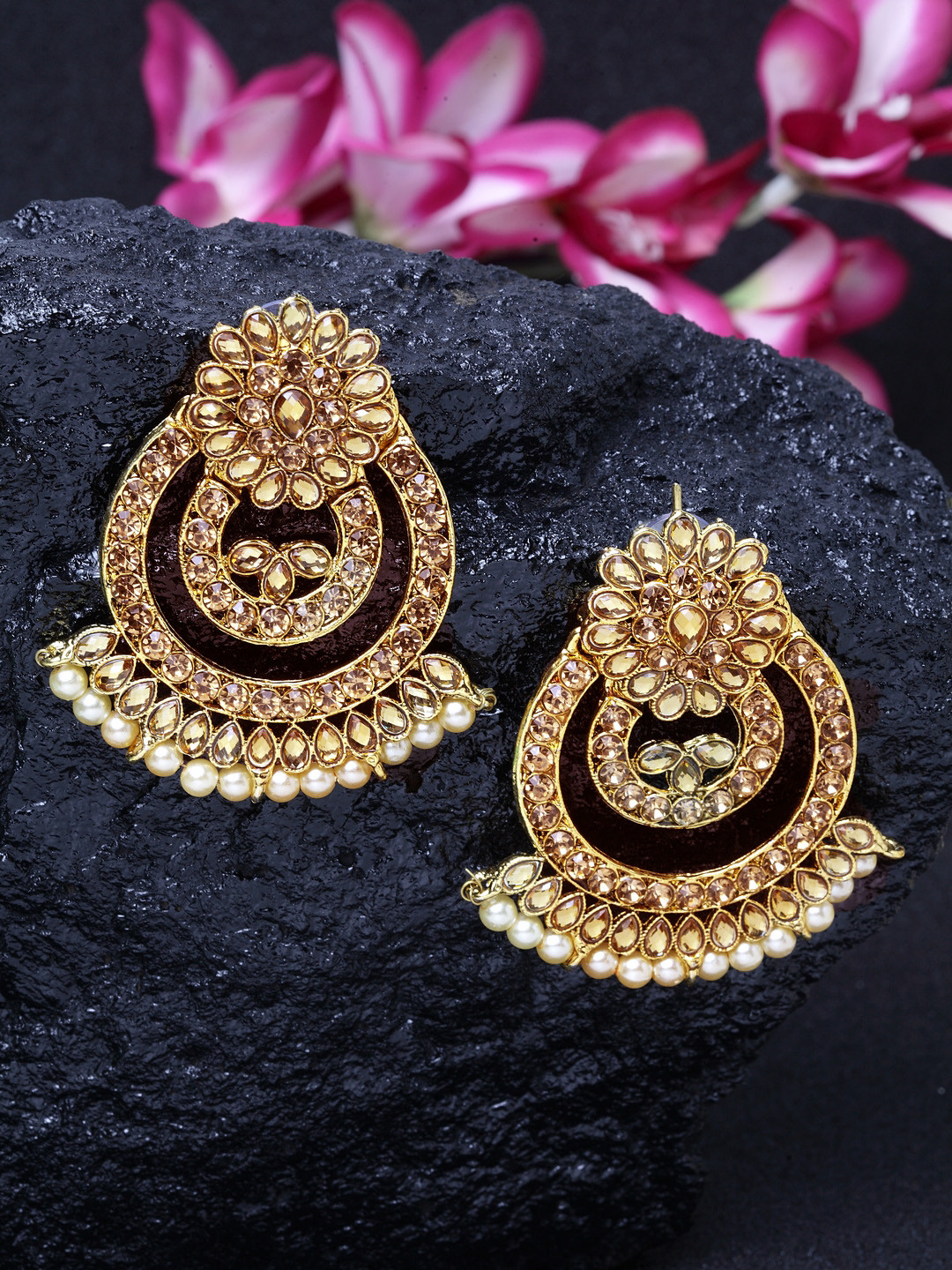 Moedbuille Gold-Toned Crescent Shaped Drop Earrings