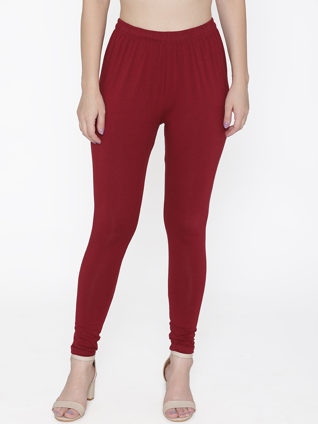 N-Gal Women Maroon Solid Churidar Leggings