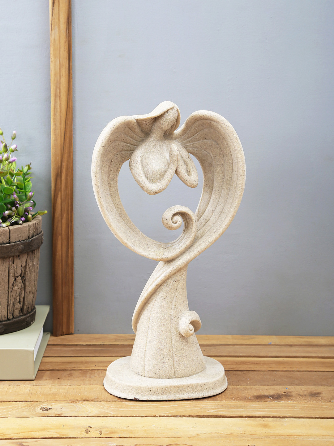 TAYHAA Fairy Mother Praying Beige Resin Matte Living Room Medium Showpiece - 12 Inches
