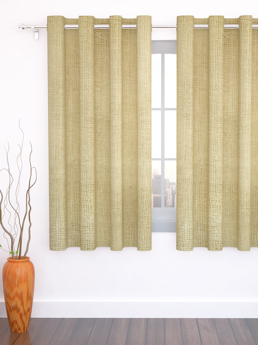 Story@home Beige Jacquard Textured Single Window Curtain