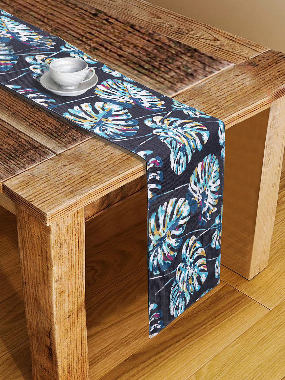 HOUZZCODE Black & Blue Tropical Print Runner