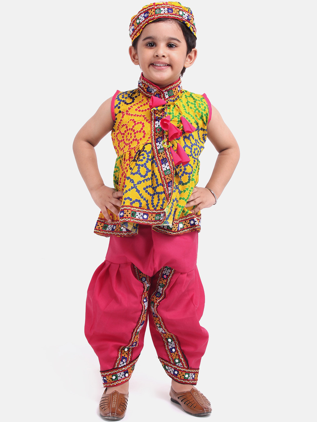 BownBee Boys Yellow & Pink Printed Kediyu