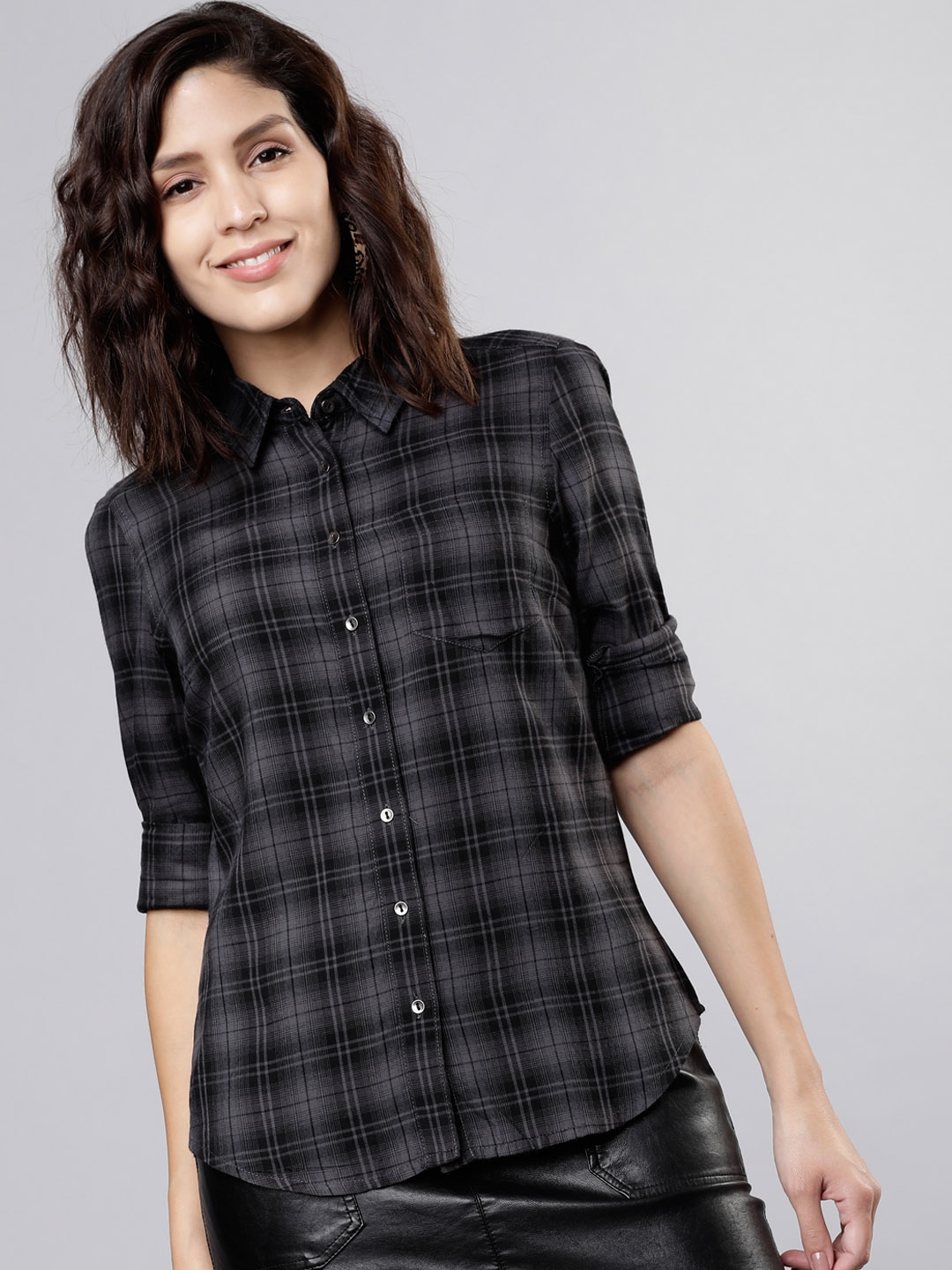 Grey checked shirt womens clearance