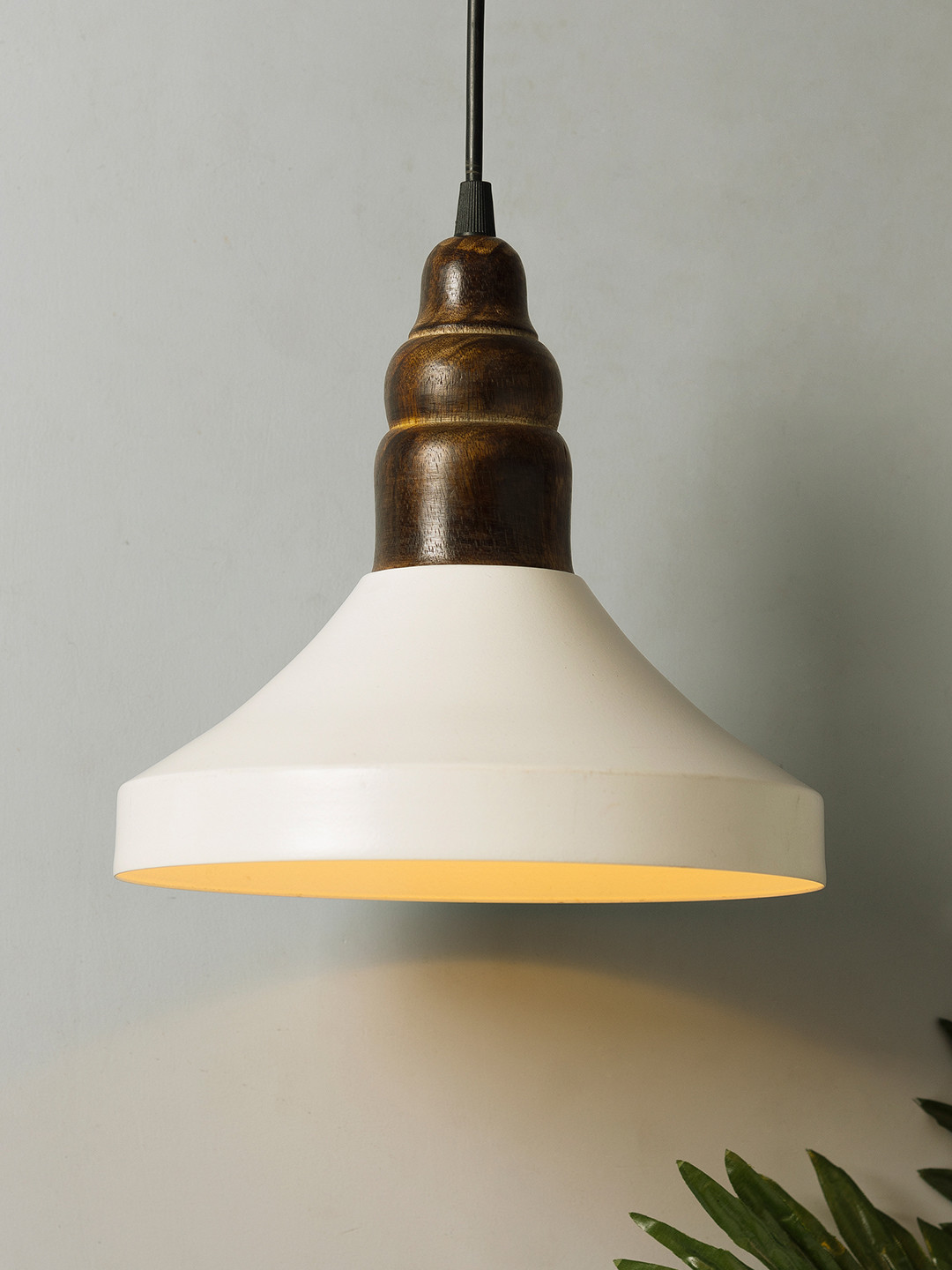 Homesake White & Brown Solid Handcrafted Parker Metal and Wood Hanging Light