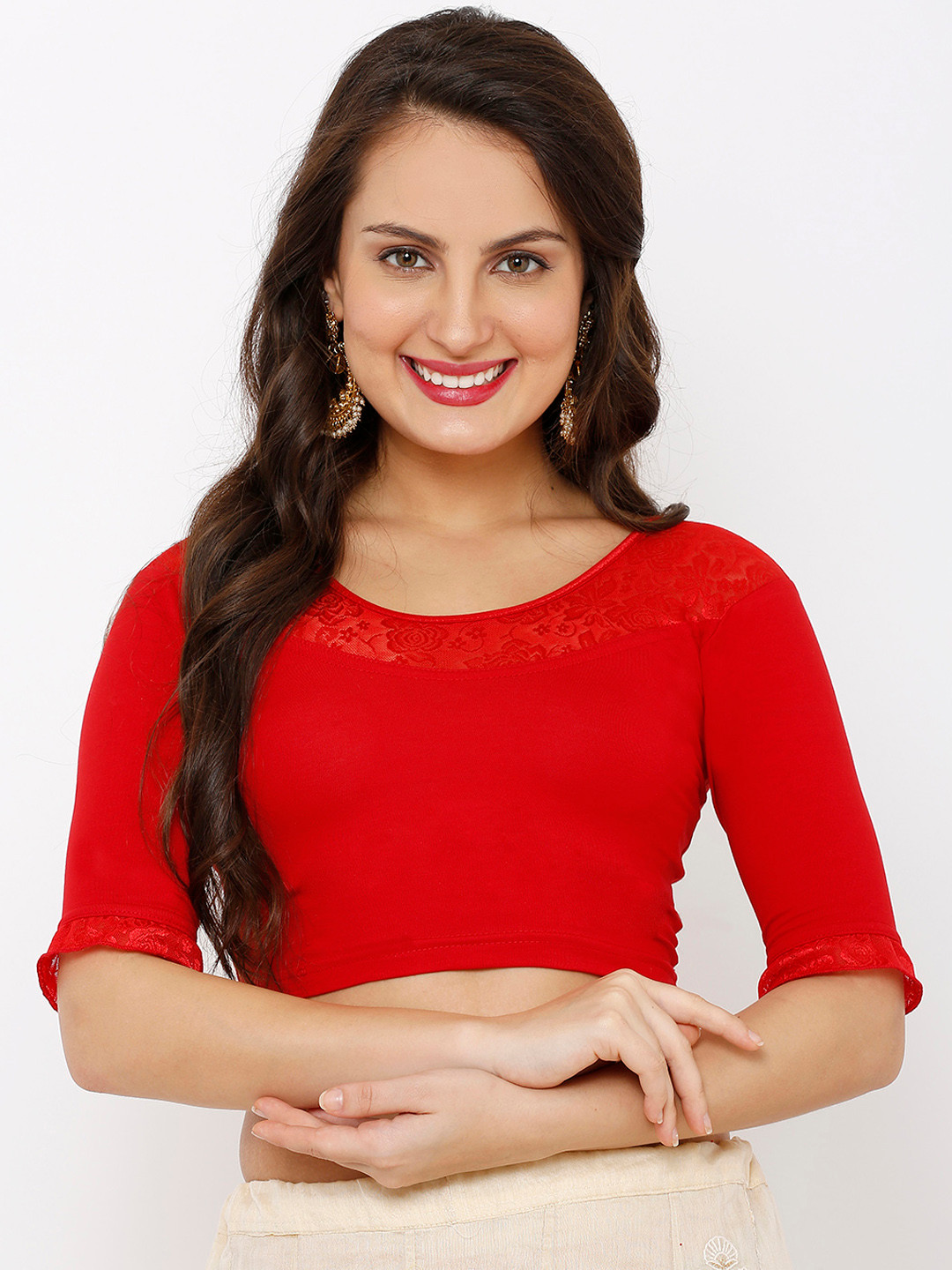 Salwar Studio Women Red Solid Stretchable Readymade Saree Blouse