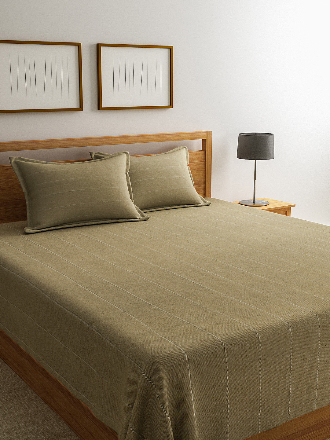 Saral Home Beige Striped 500TC Bed Covers with Two Pillow Covers