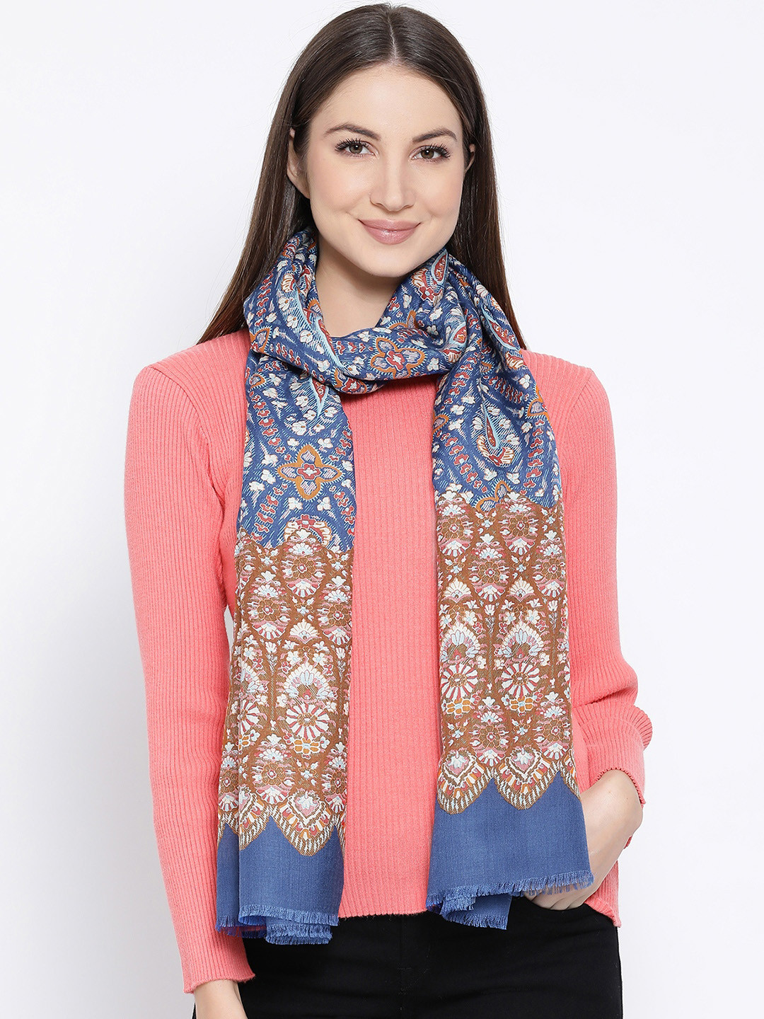 SHINGORA Women Blue & Off-White Printed Stole