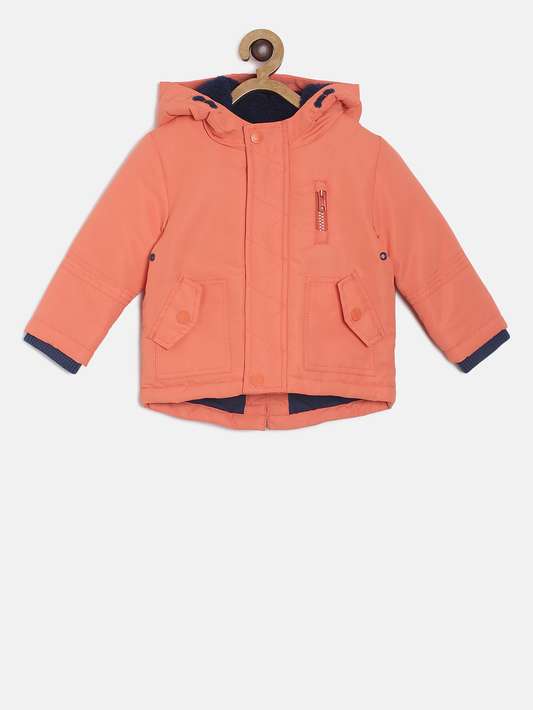 MINI KLUB Boys Coral Orange Solid Padded Jacket