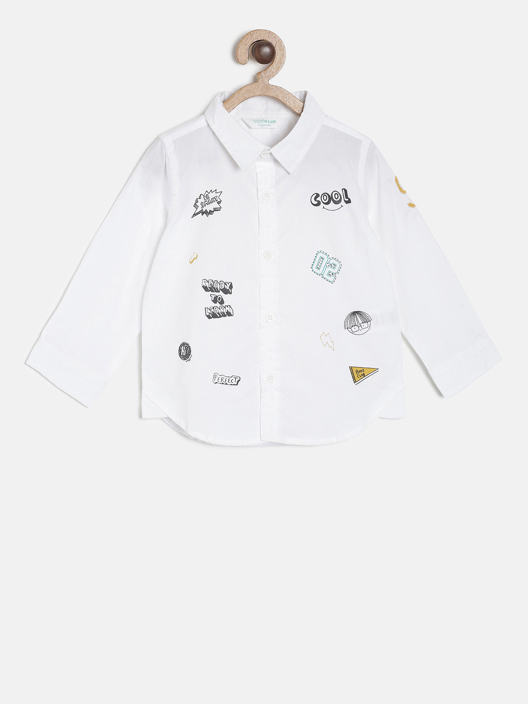 MINI KLUB Boys White Regular Fit Printed Casual Shirt