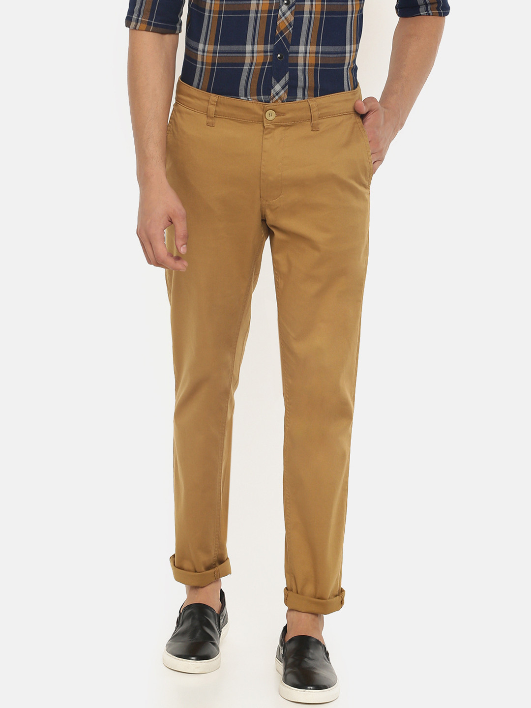Chennis Men Khaki Slim Fit Solid Regular Trousers