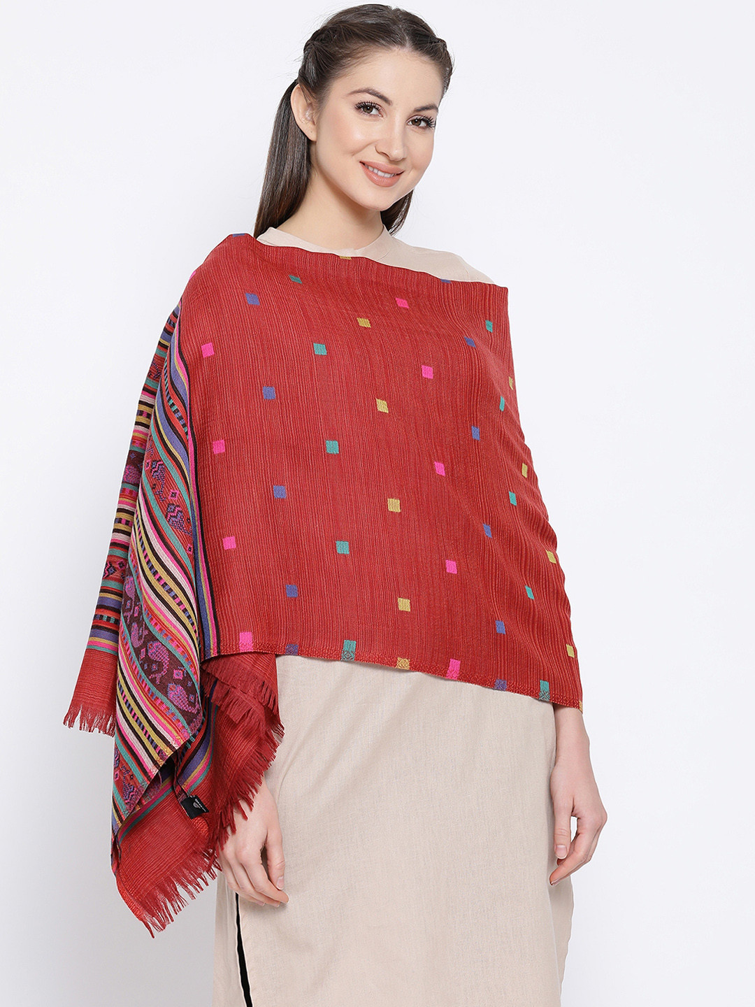 Shingora Women Red Ethnic Motif Print Shawl