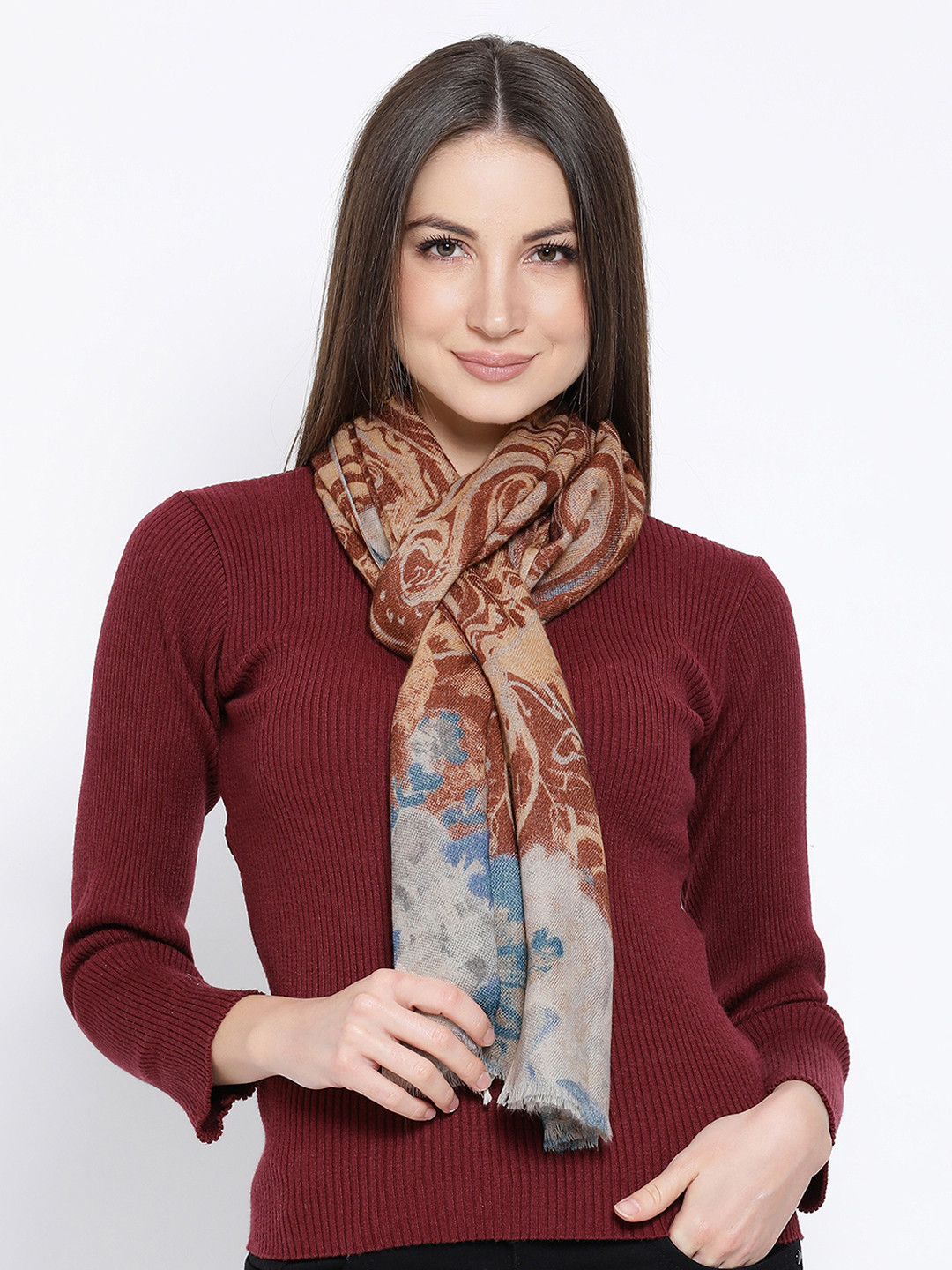SHINGORA Women Rust Brown & Yellow Woven Design Stole