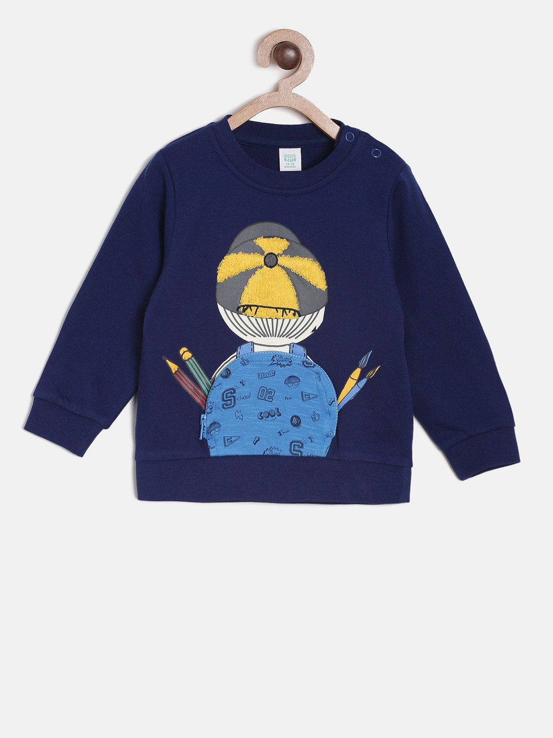 MINI KLUB Boys Navy Blue & Yellow Printed Sweatshirt