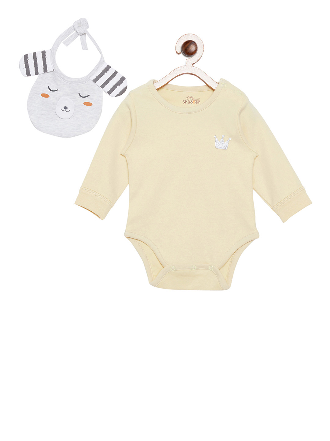 Camey Kids Yellow Solid Bodysuit With Bib