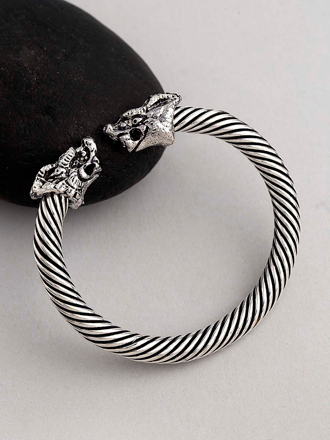 Dare by Voylla Men Brass-Plated Silver-Toned Handcrafted Kada Bracelet