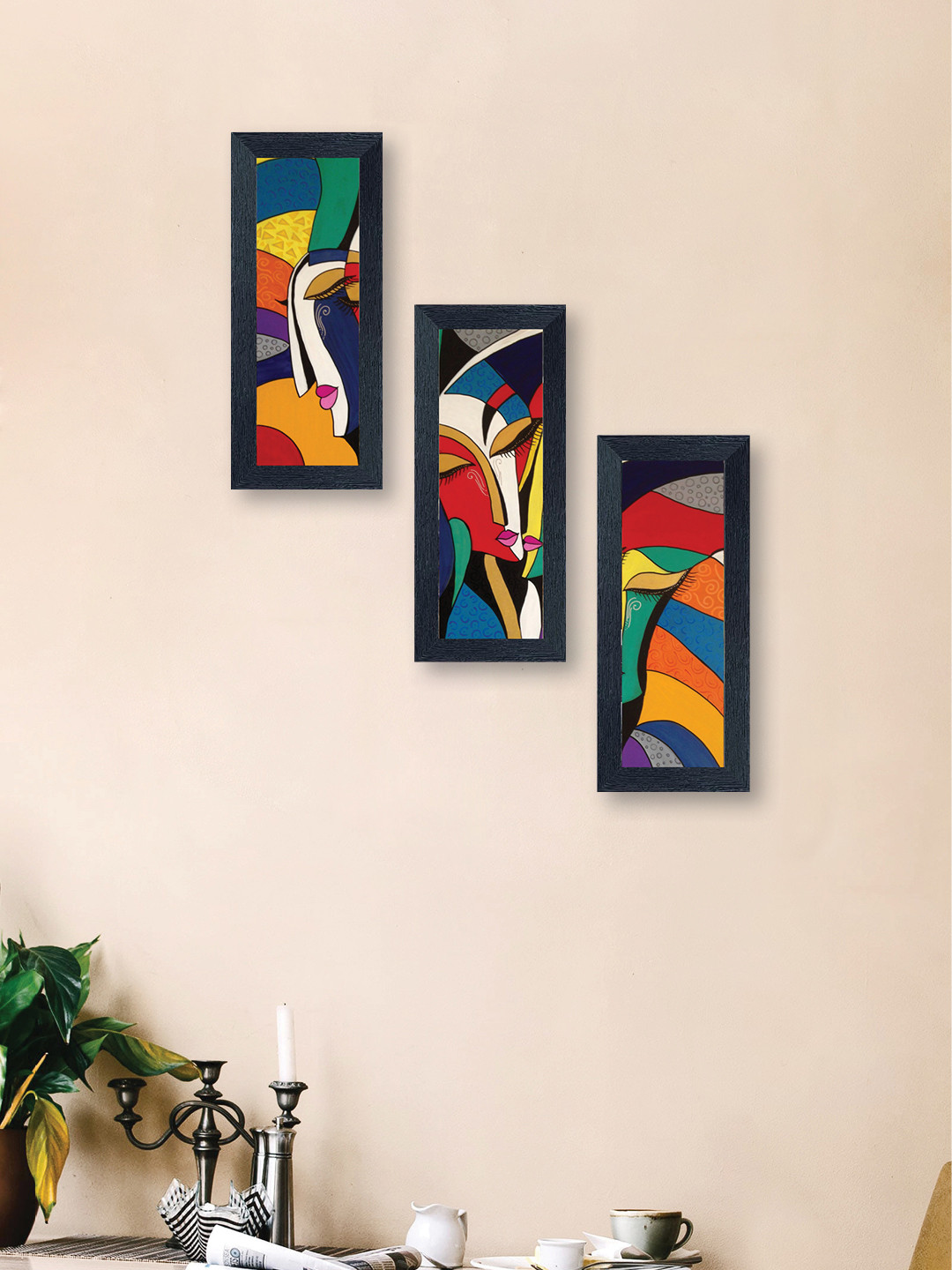 nest ART Synthetic Wood 3 Pcs Wall Rectangle Paintings Wall Art - 13.7x5.5In