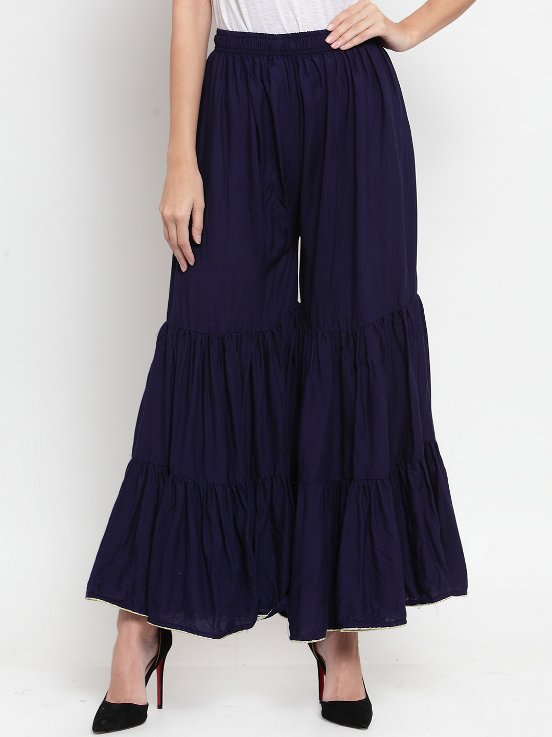 Clora Creation Women Navy Blue Solid Flared Palazzos