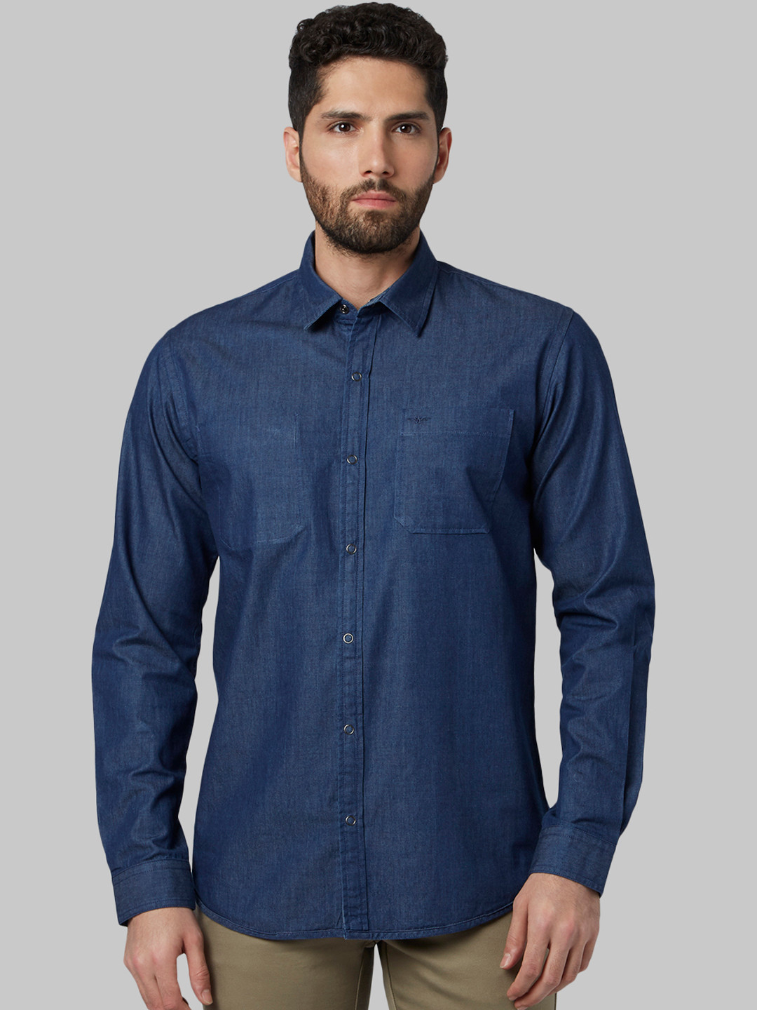 Park Avenue Men Blue Slim Fit Solid Casual Shirt