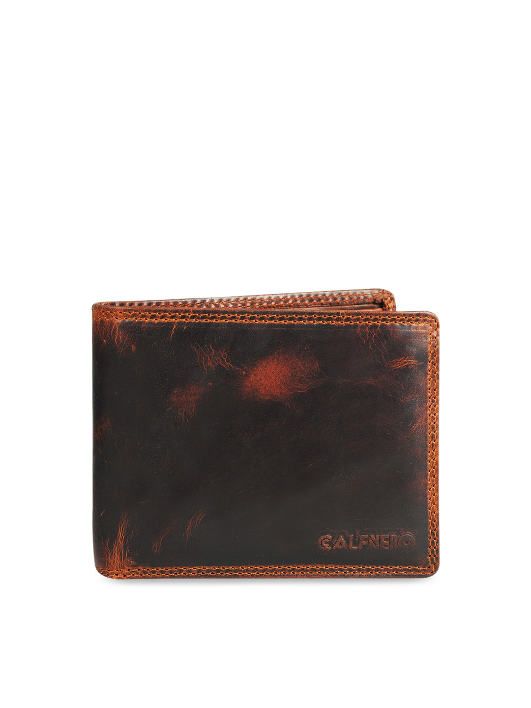 CALFNERO Men Brown Solid RFID Protected Genuine Leather Two Fold Wallet