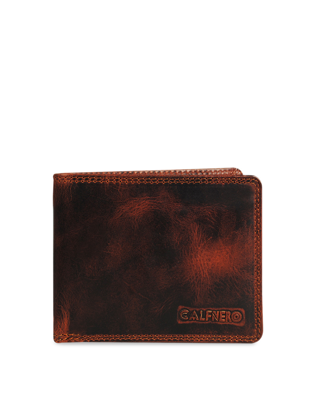 CALFNERO Men Brown Solid RFID Blocking Genuine Leather Two Fold Wallet