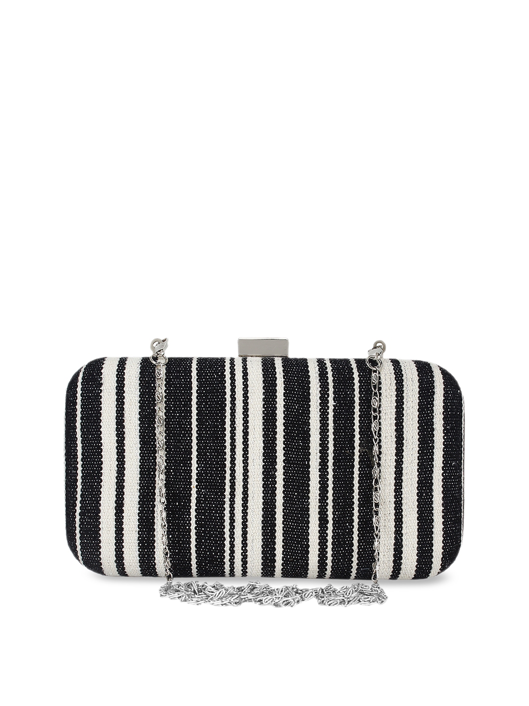 black and white striped clutch bag