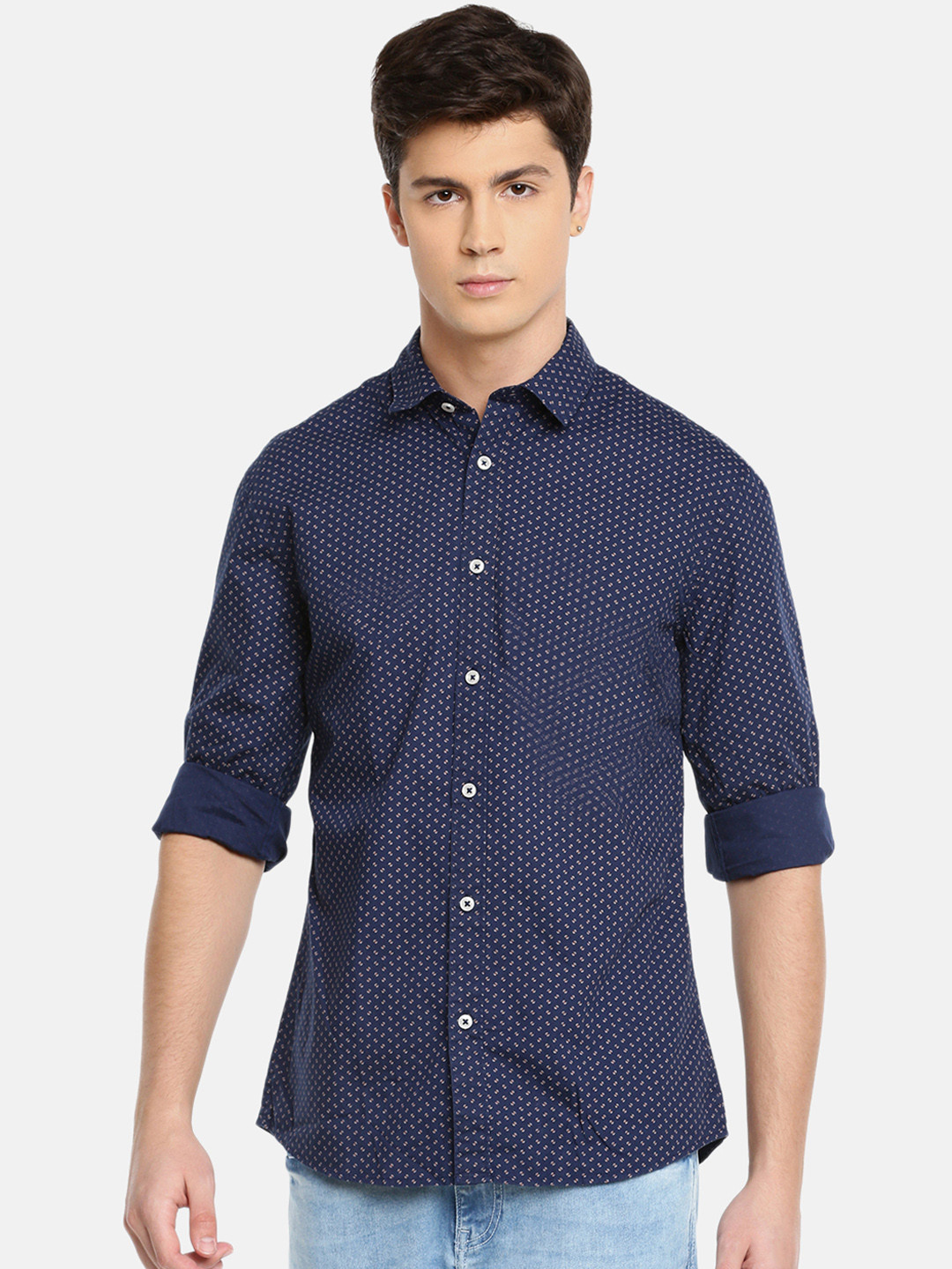 Celio Men Blue & Pink Slim Fit Printed Casual Shirt