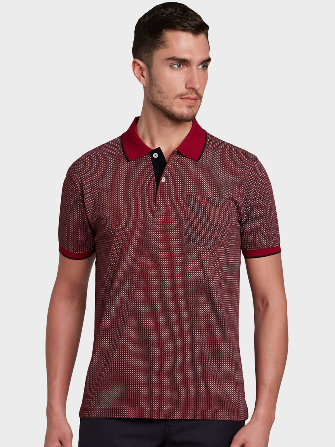 ColorPlus Men Maroon & White Printed Polo Collar T-shirt