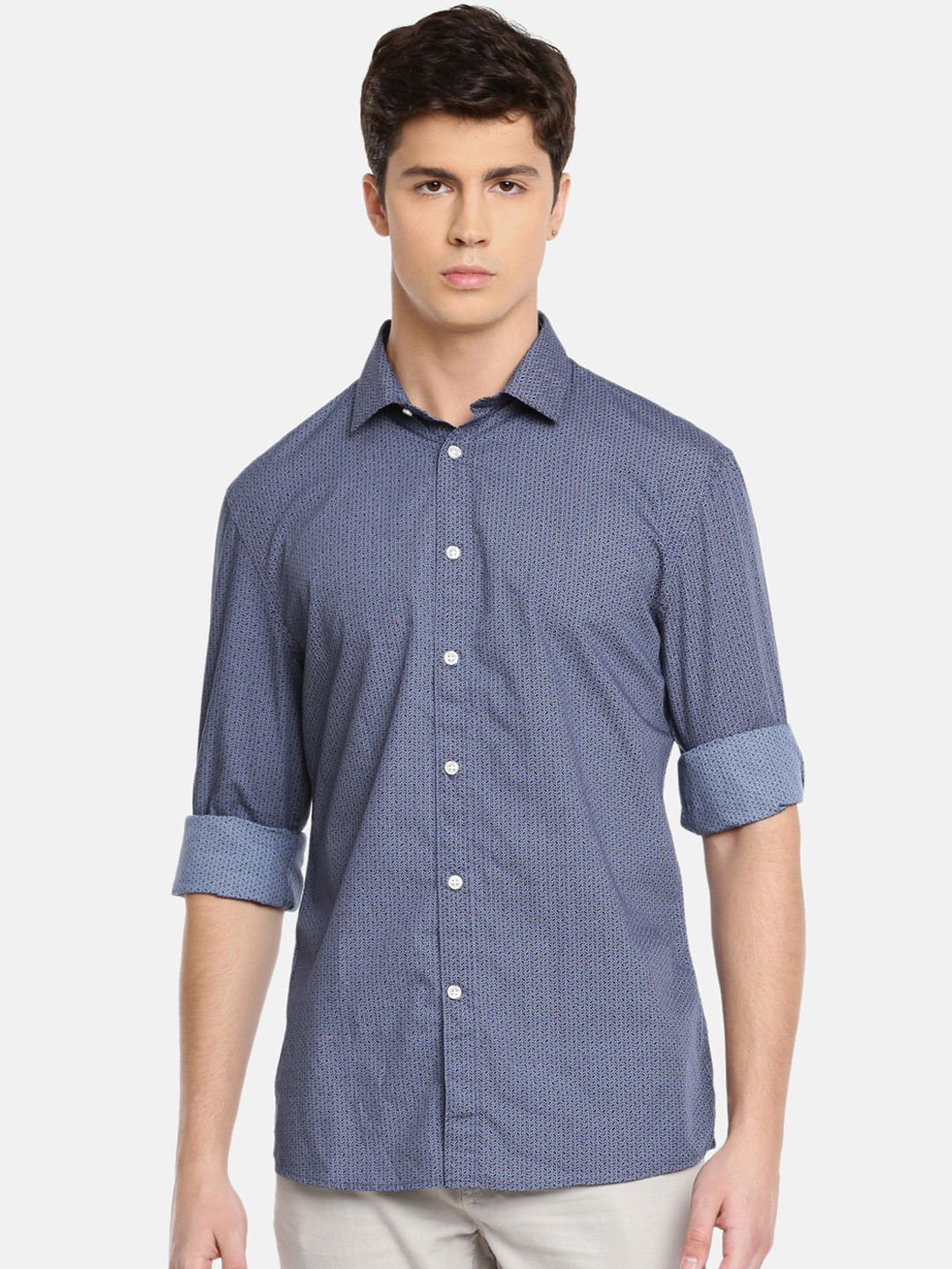 Celio Men Navy Blue Slim Fit Printed Casual Shirt