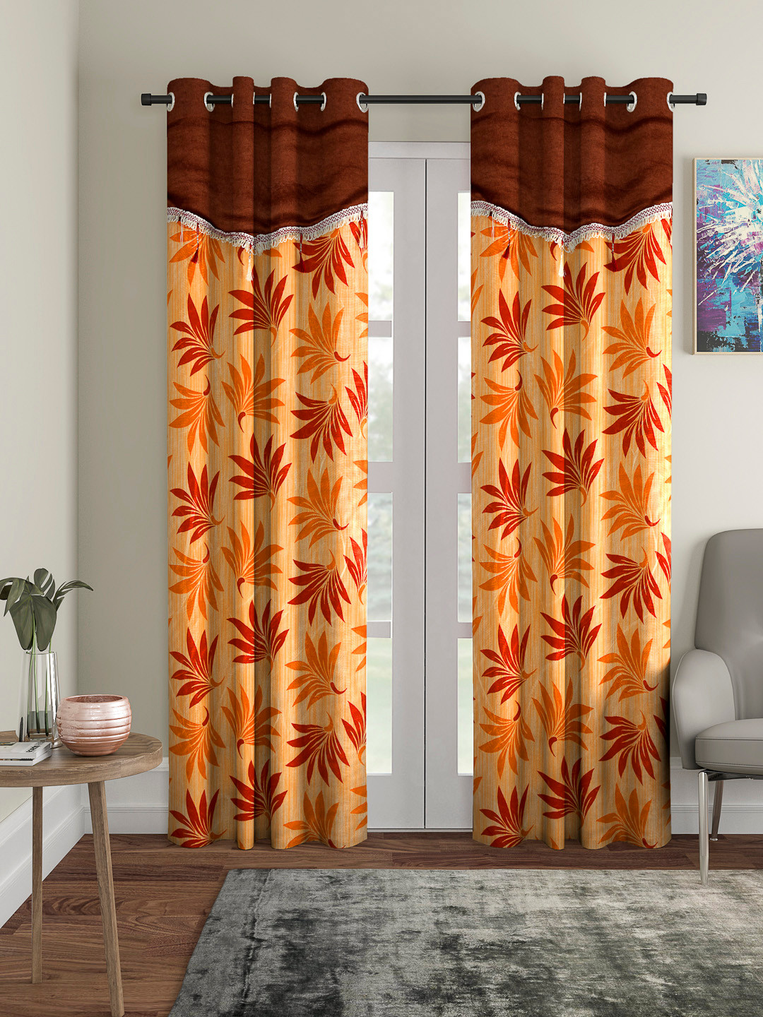 Cortina Orange & Brown Set of 2 Door Curtains