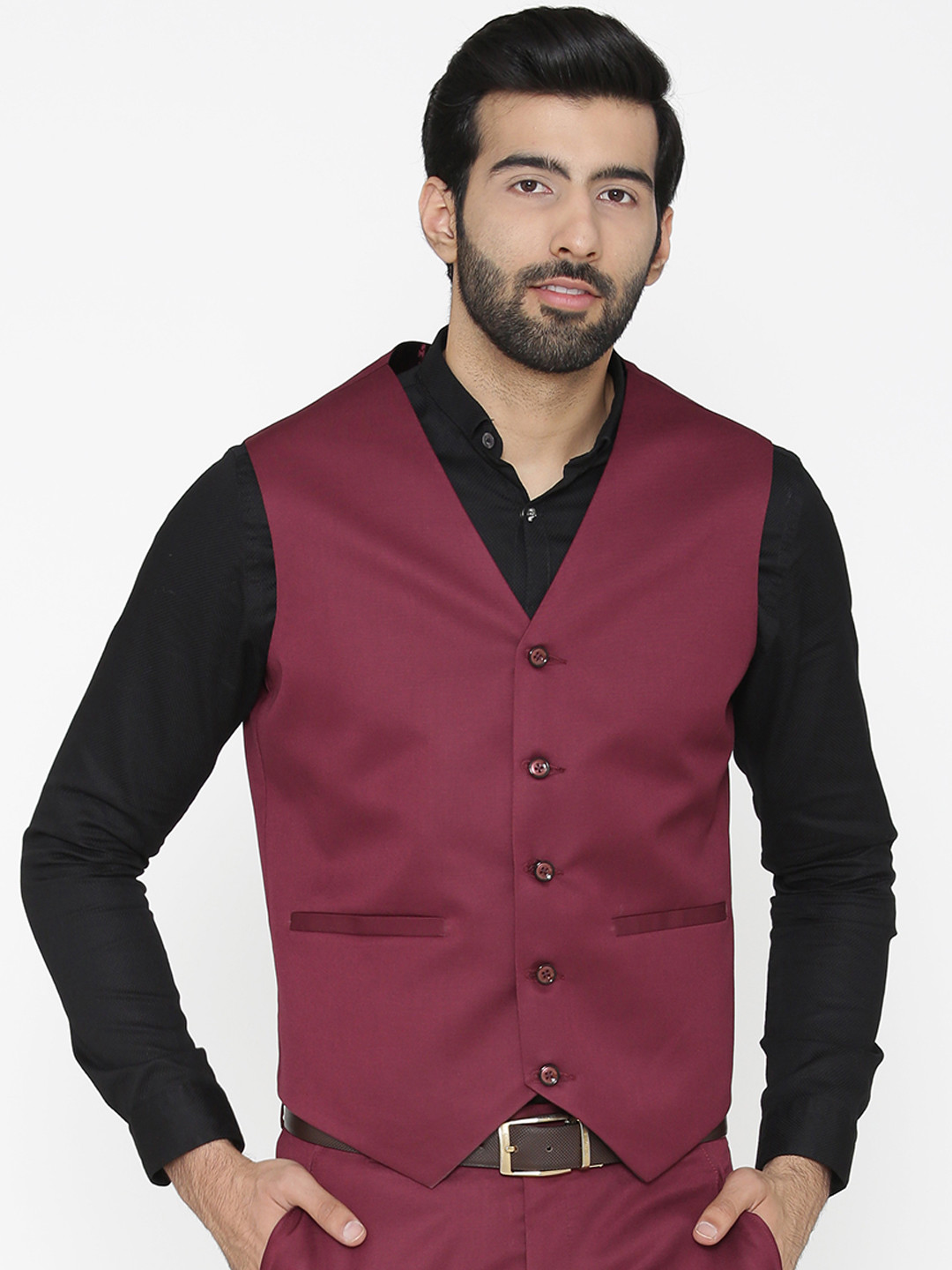Wintage Men Purple Solid Waistcoat