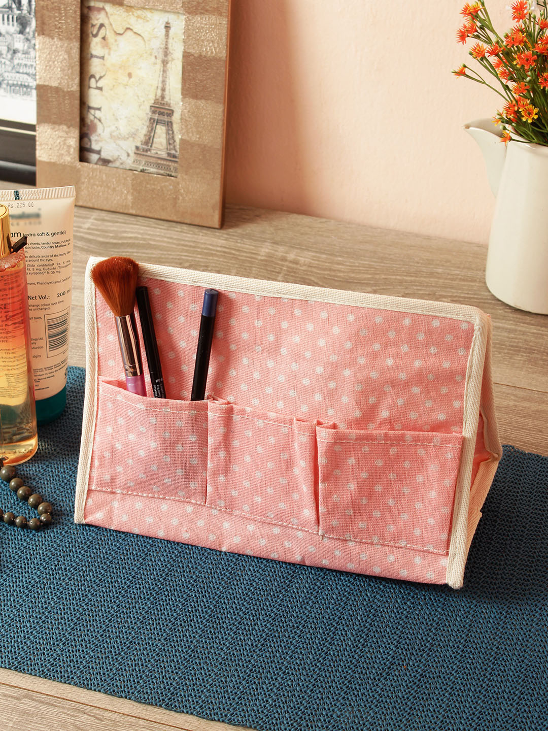 Cortina Unisex Pink & Off White Printed Handbag Organiser