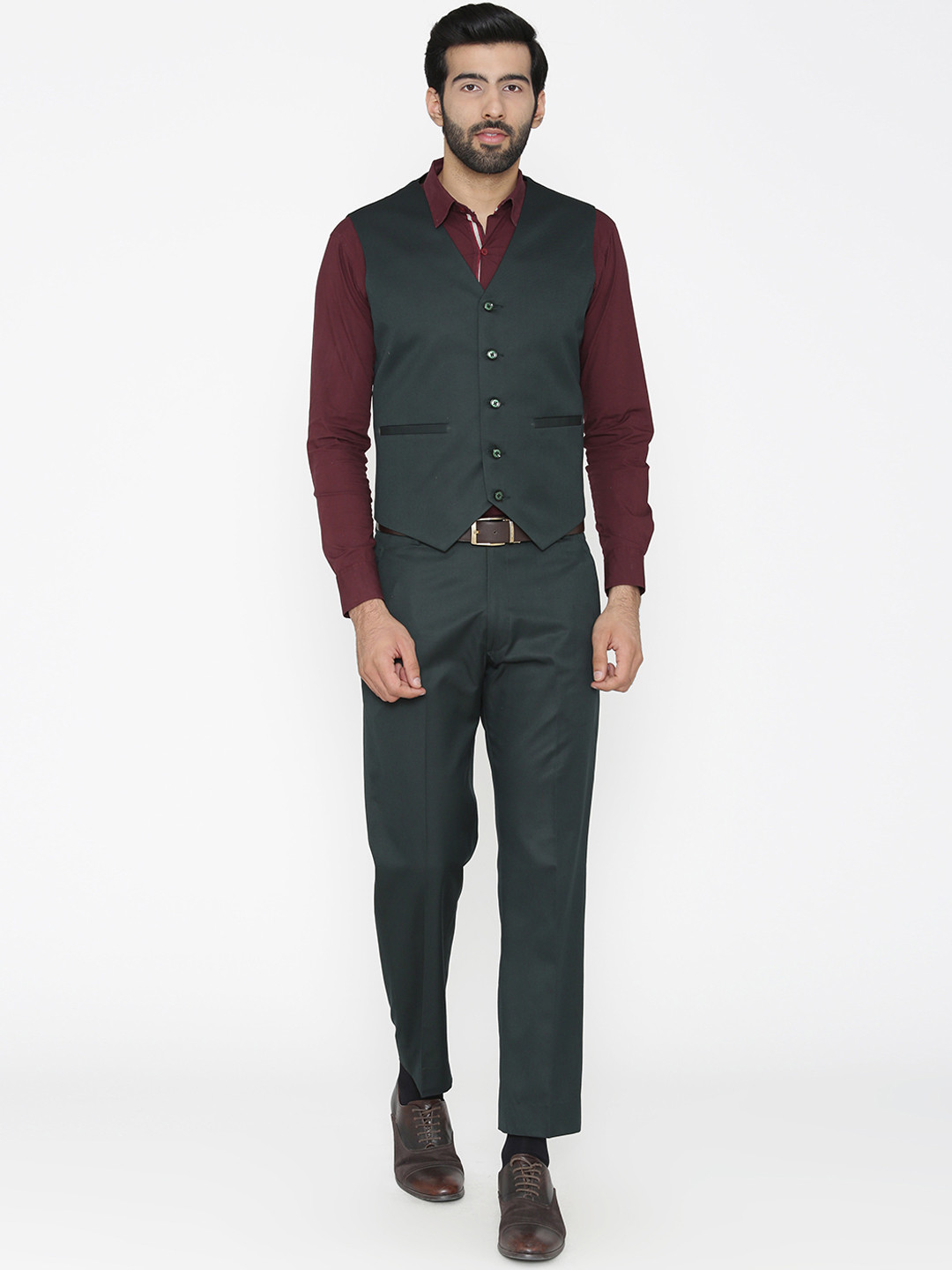 Wintage Men Green Solid Regular Fit Suit