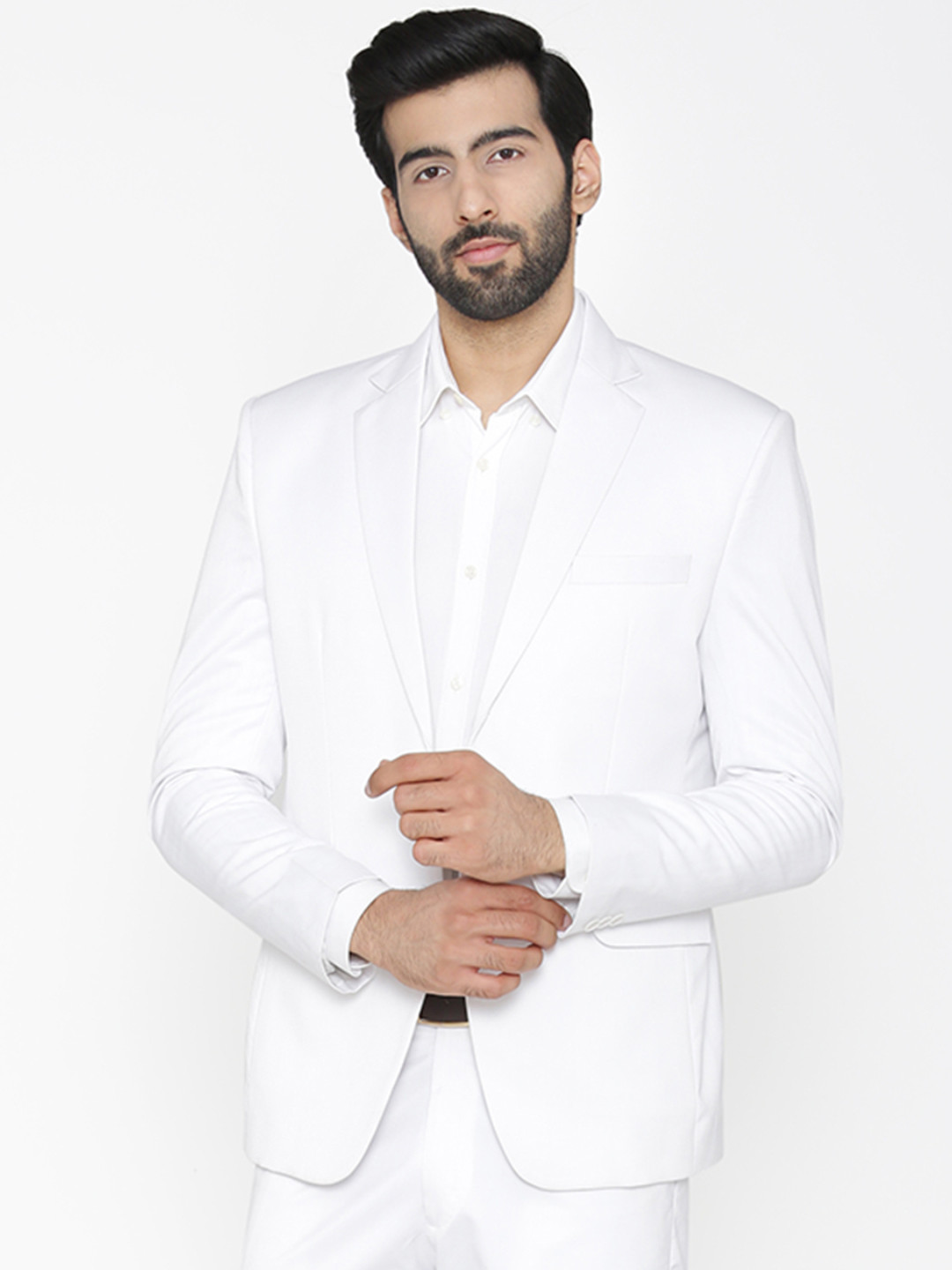 Wintage Men White Solid Tailored Fit Single-Breasted Formal Blazer