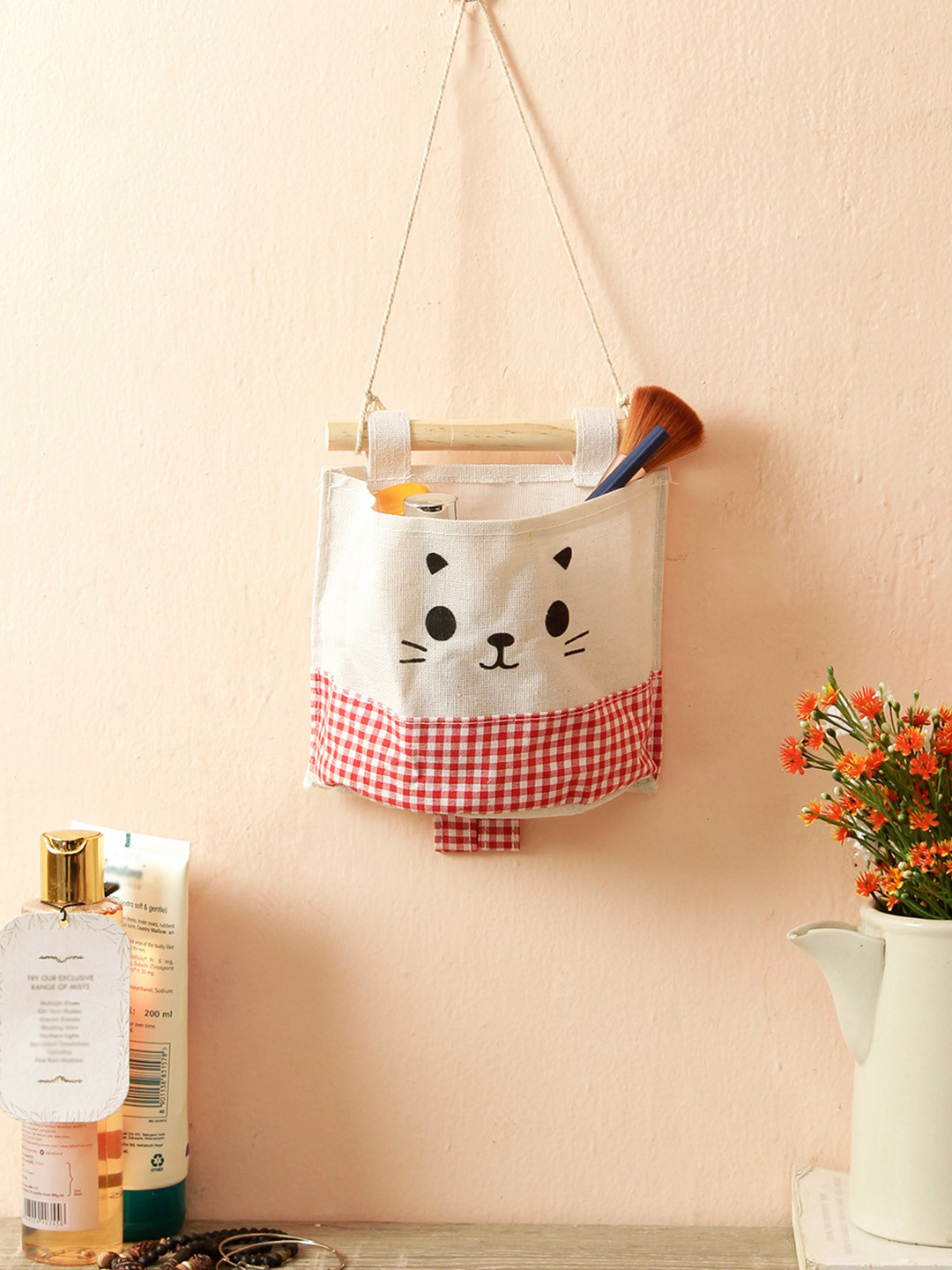 Cortina Unisex White & Red Printed Handbag Organiser