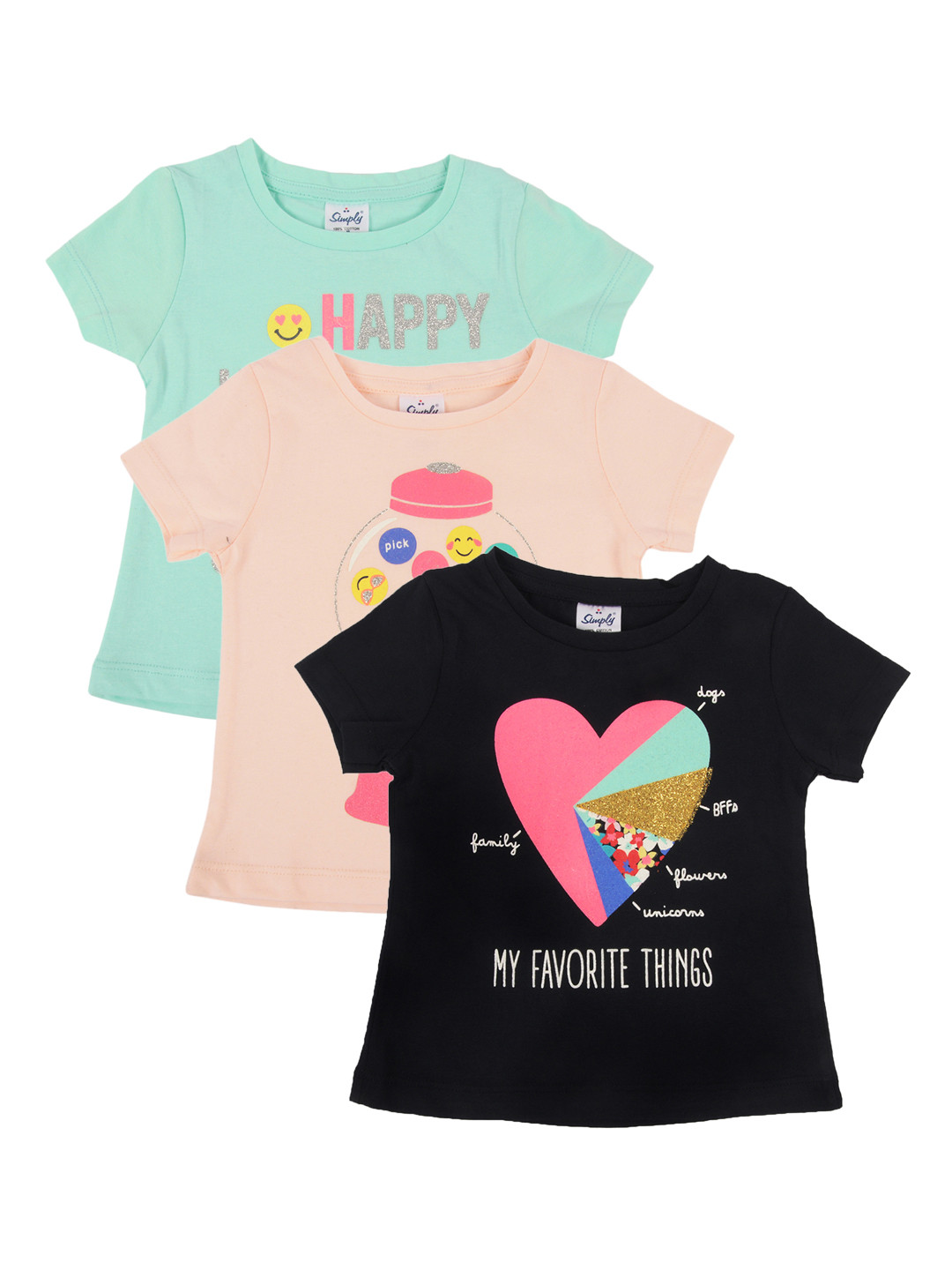 Simply Girls Pack of 3 Printed Top